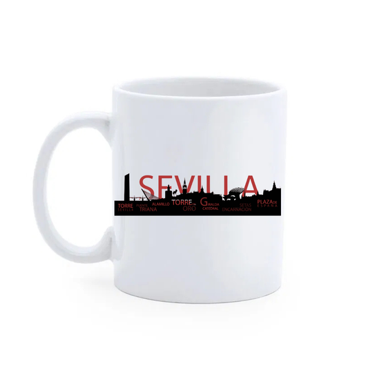 🏙️ Mug Blanco de Cerámica “Monumentos” – Colección Sevilla